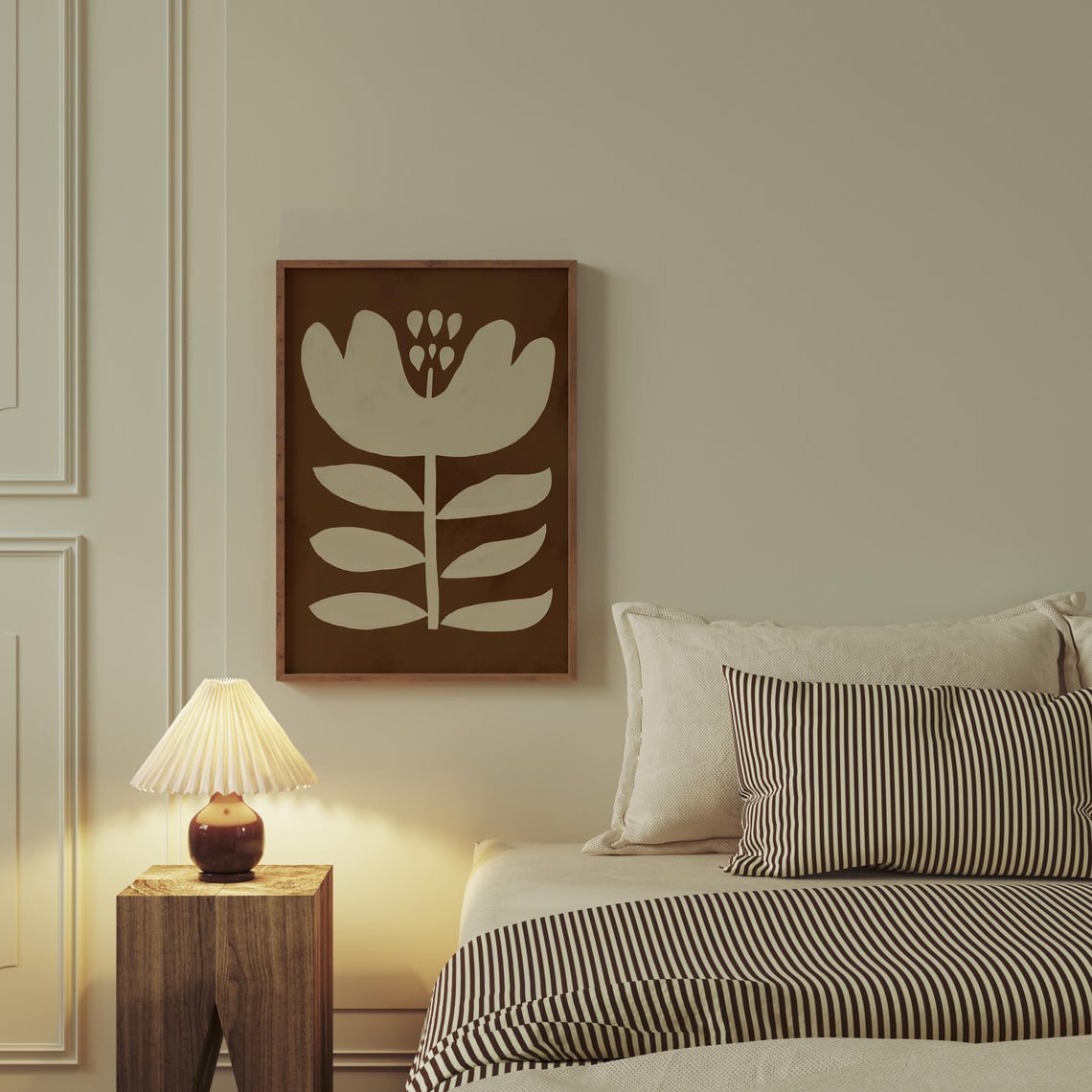 Cream Bloom Rust Brown Background Modern Abstract Floral Art Poster - Image 3