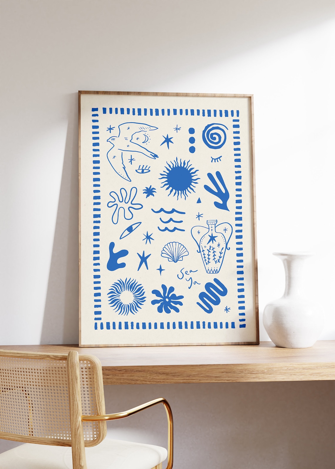 Mediterranean Greece Travel Poster, Blue Doodle Sketch - Image 3