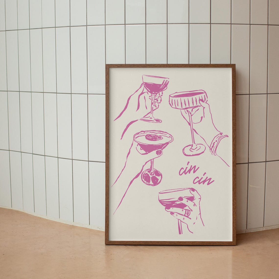 Cin Cin Blush Pink Cocktail Cheers Hands Home Bar Decor Art Poster - Image 2