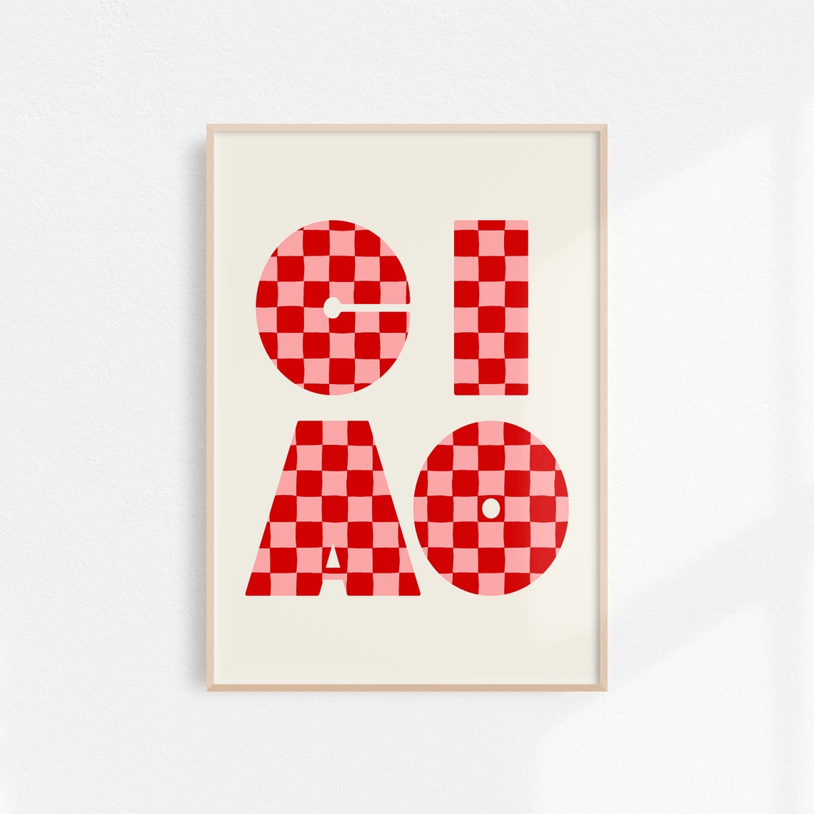 Ciao Print Italy Poster Trendy Art Checker Retro Italian Wall Art Pink Red Aesthetic Room Decor Tomato Girl Italy Quote Wall Art