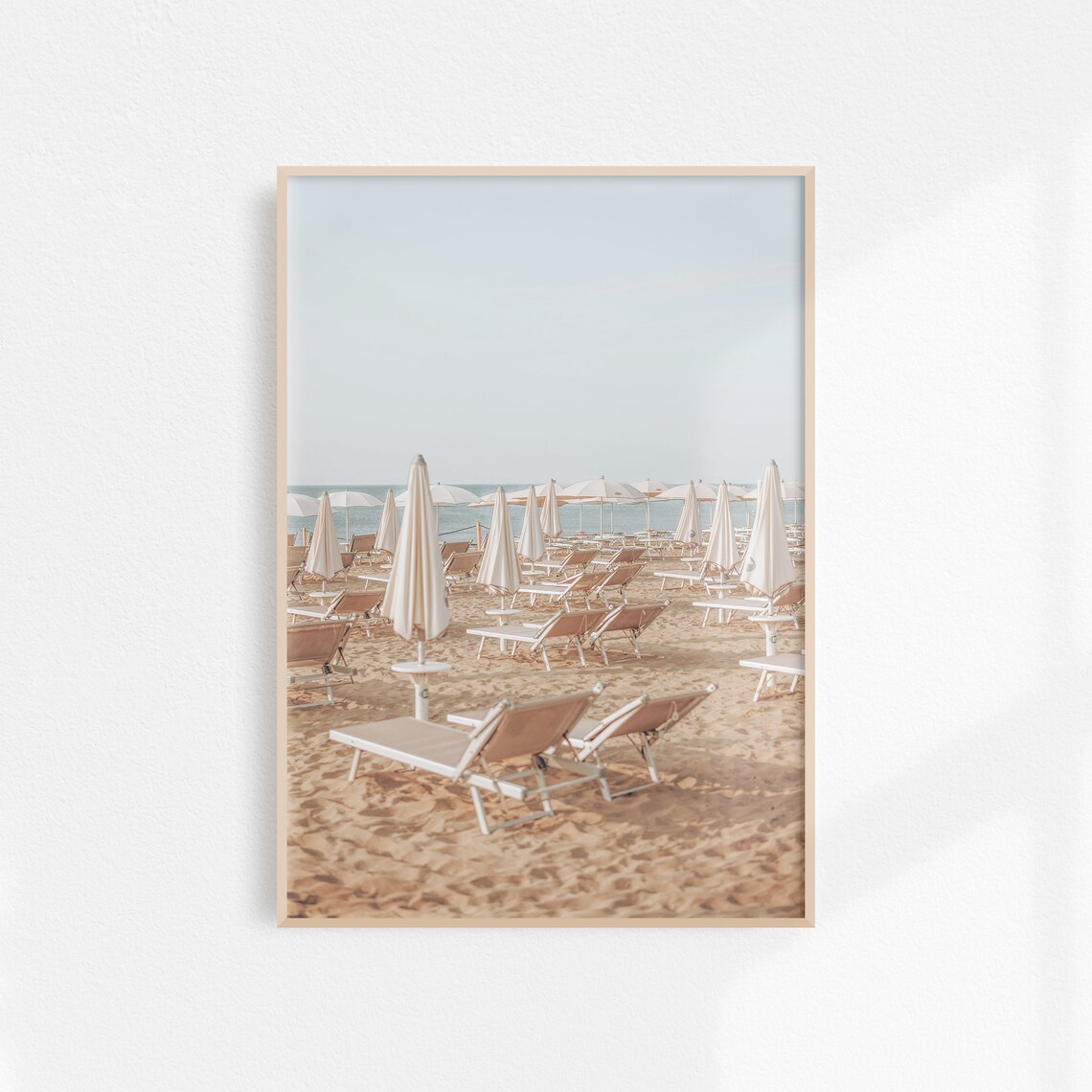 Neutral Beach Sun Loungers Italy Coastal Decor Photo Art Poster