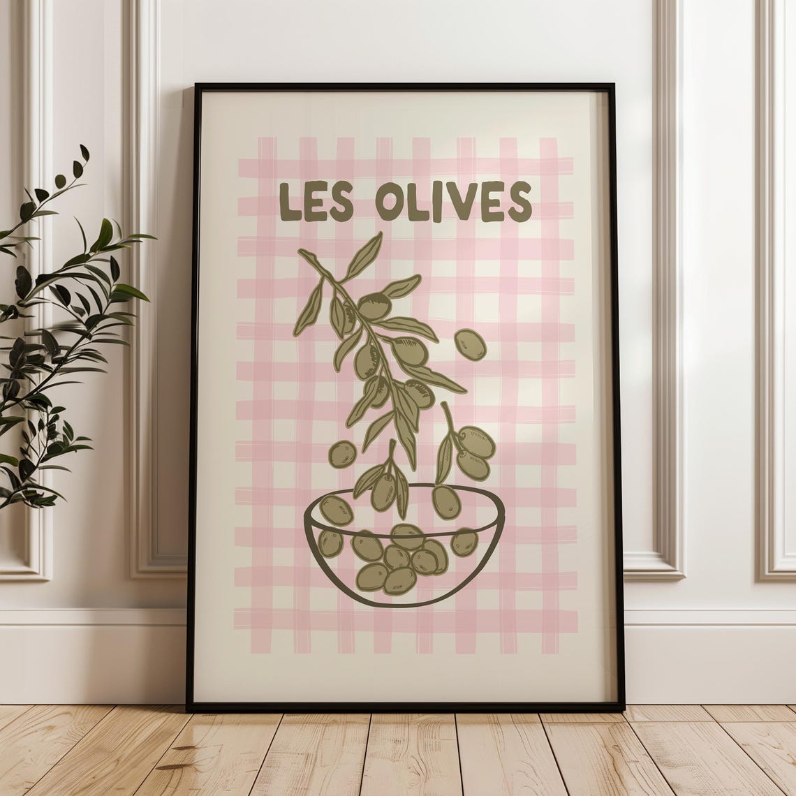 Les Olives Bowl Illustration French Olive Pink Gingham Poster - Image 5