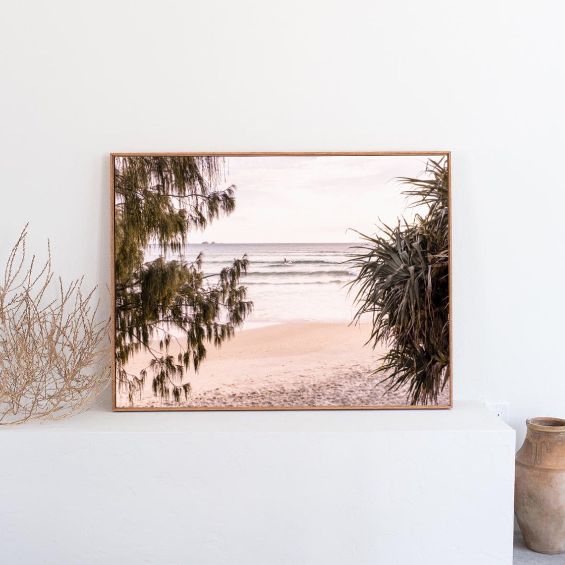 Byron Bay Beach Framed by Coastal Trees and Ocean Waves Poster - Image 2