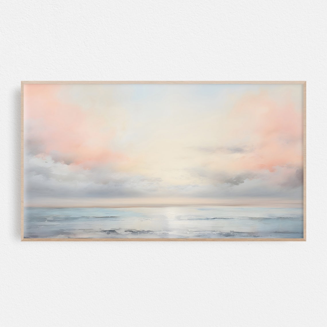 Pastel Pink Sky Over Calm Ocean Watercolor Sunset Seascape Poster