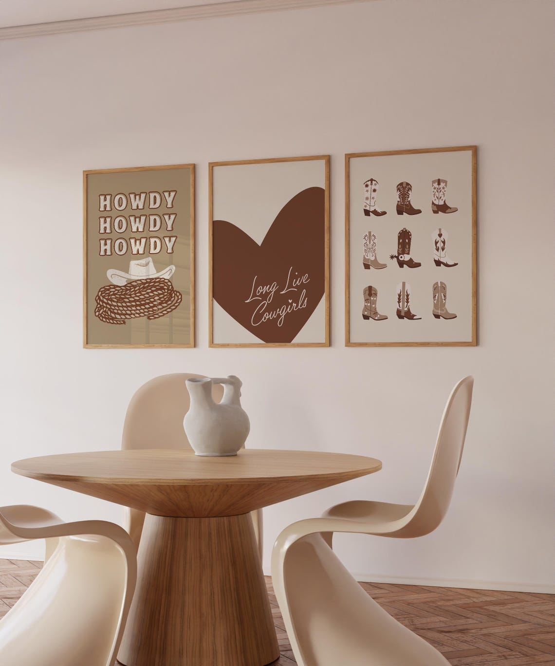 Nine Illustrated Cowgirl Boots Grid Brown Western Retro Wall Art - Image 3