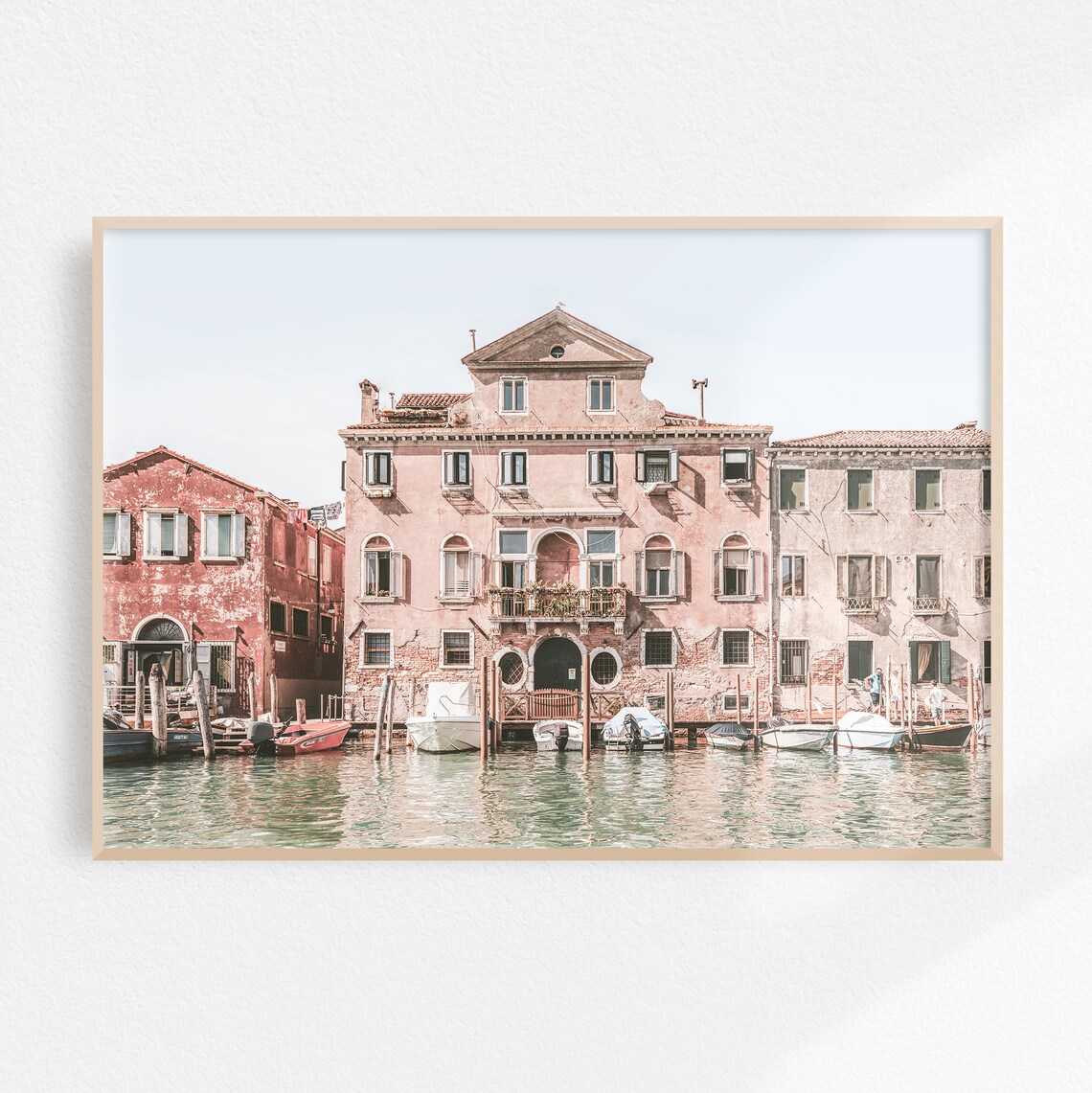 Venice Canal With Pink Palazzo and Boats Italy Travel Poster