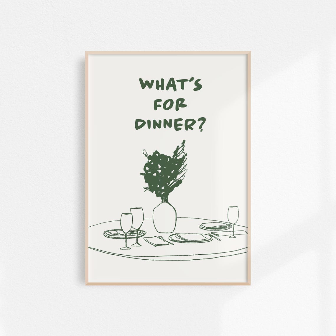 Green Whats For Dinner Kitchen Table Line Sketch Chic Wall Art