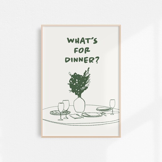 Green Whats For Dinner Kitchen Table Line Sketch Chic Wall Art