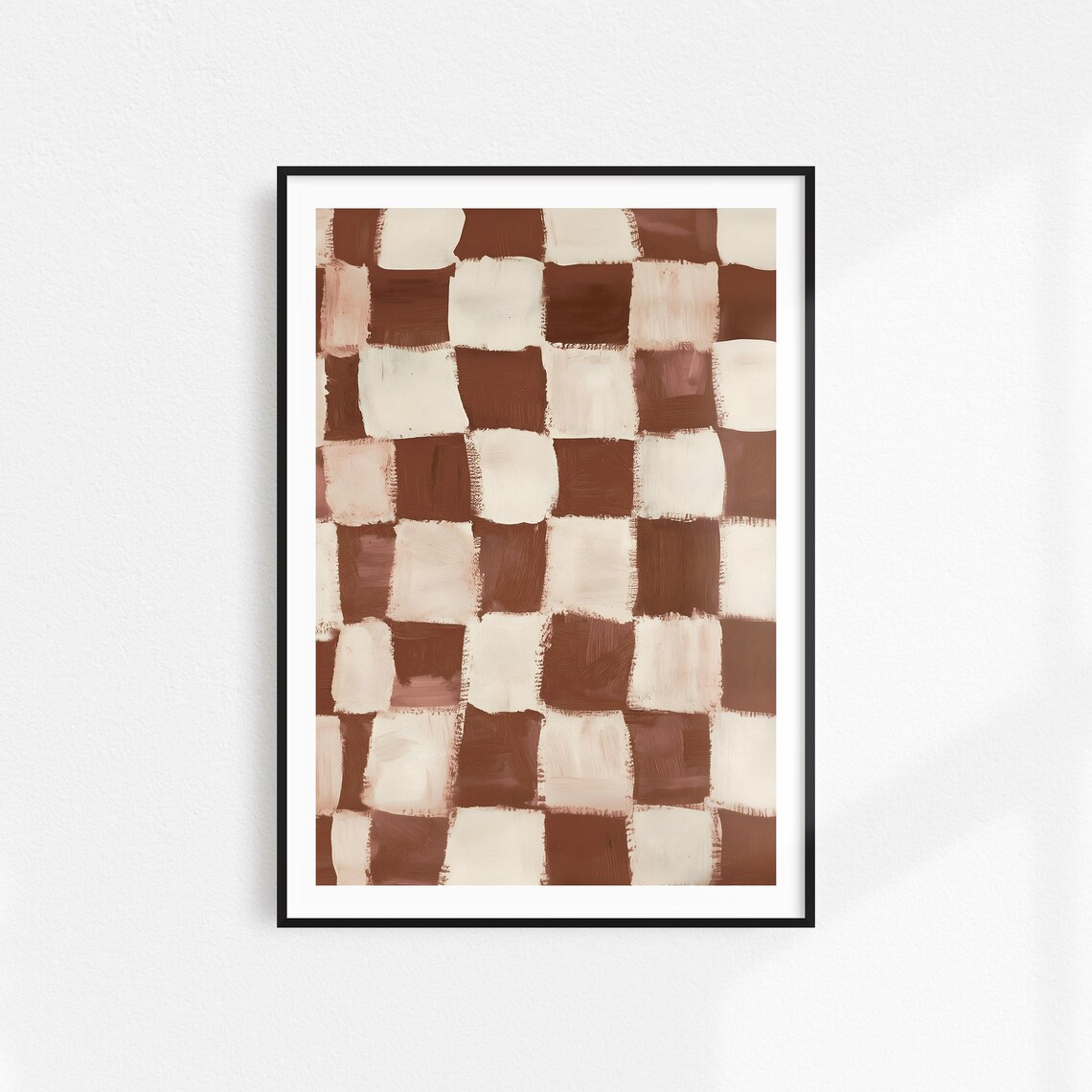 Brown Checkered Retro Wall Art, Minimalist Poster