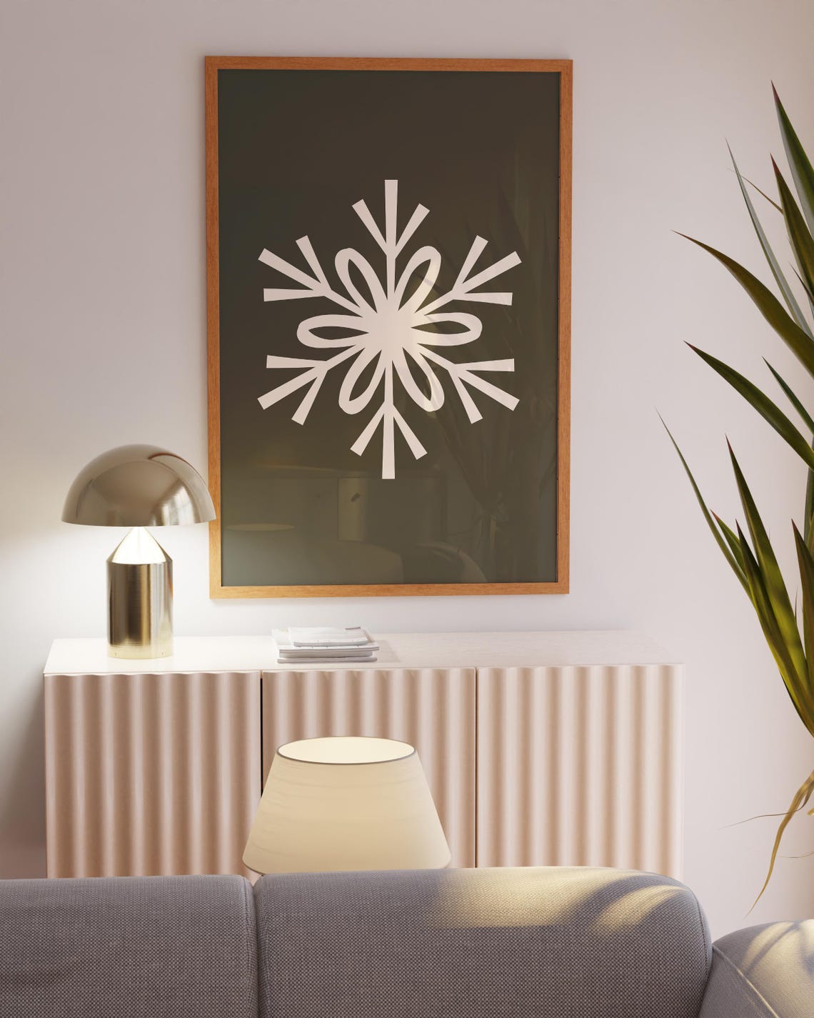 Minimalist White Snowflake on Olive Green Modern Christmas Poster - Image 3