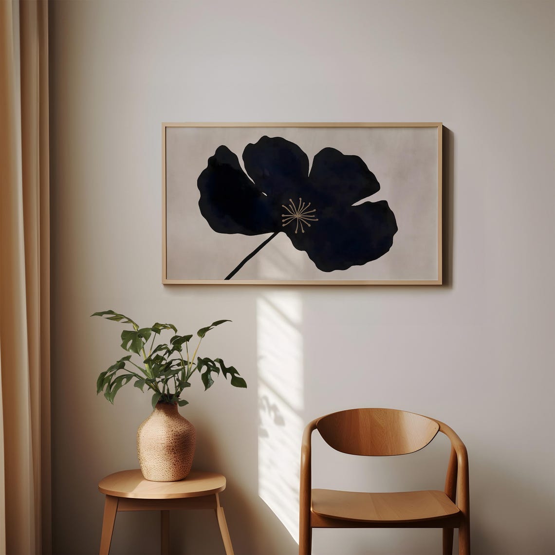 Black Navy Abstract Flower Beige Stamen Minimalist Floral Poster - Image 5