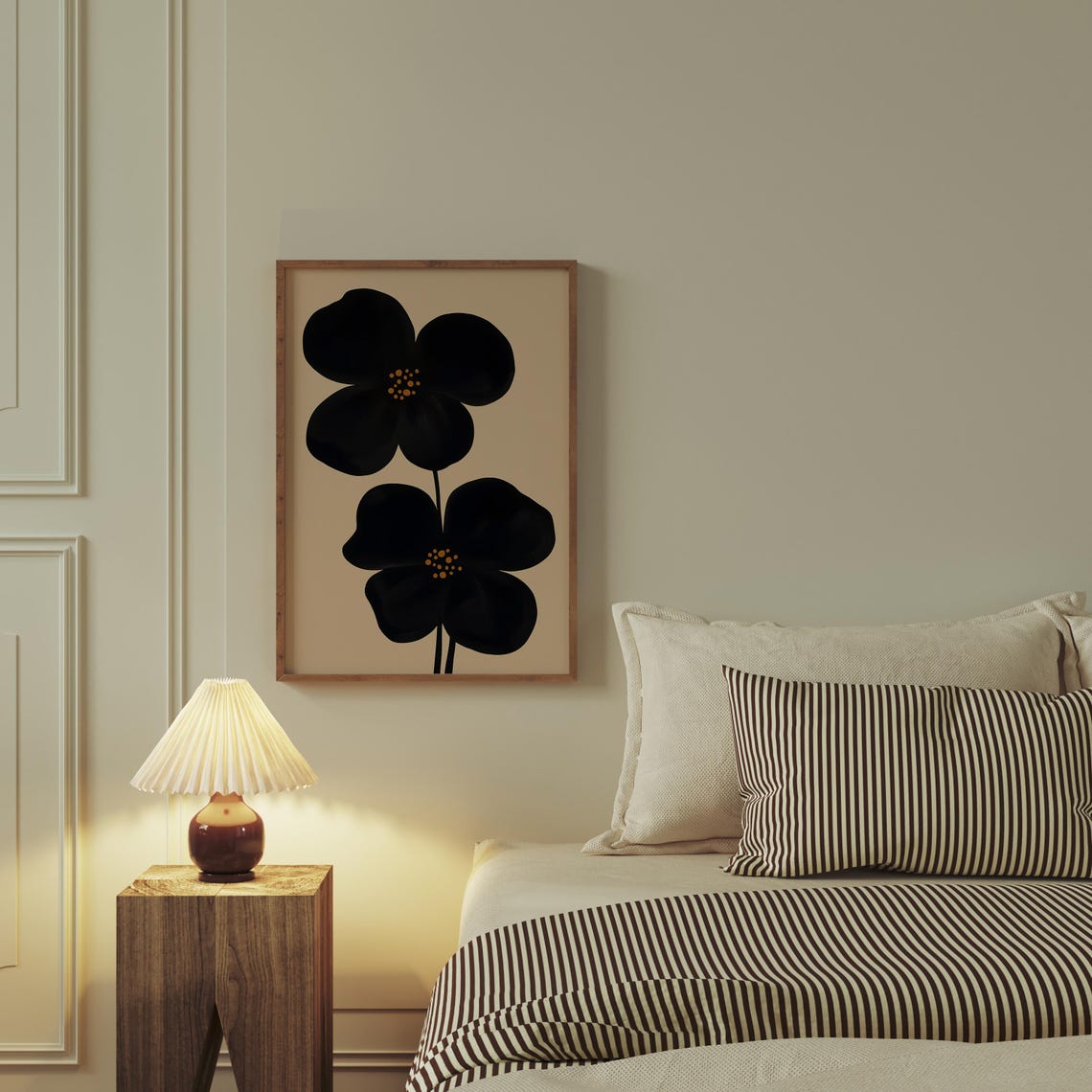 Black And Beige Retro Flower Abstract Botanical Japandi Wall Art - Image 5