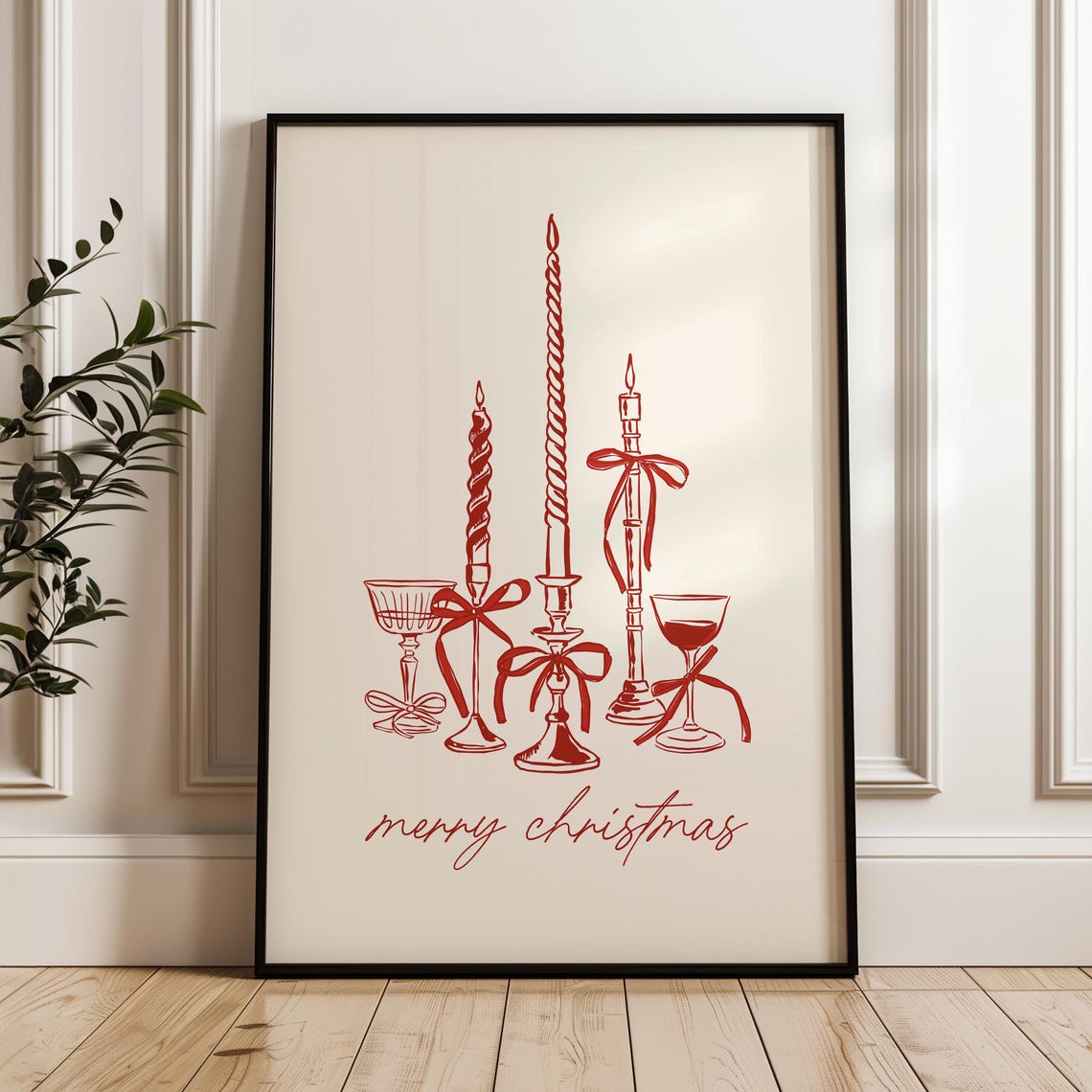Merry Christmas Candle Bow Line Art Coquette Red Holiday Art Poster - Image 7