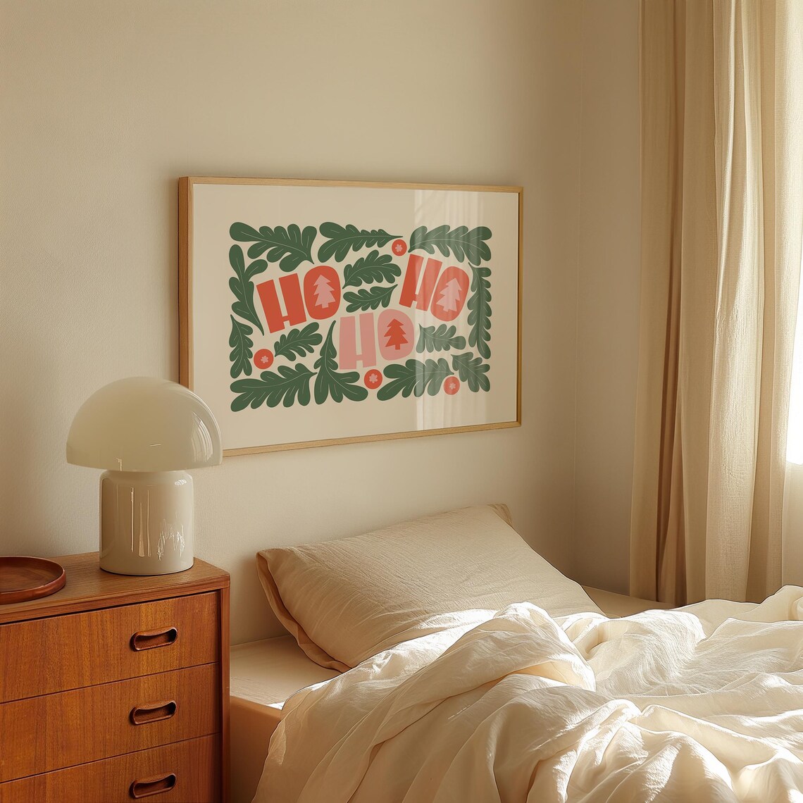 Ho Ho Ho Christmas Letter Art Green Leaves Red Retro Holiday Poster - Image 5