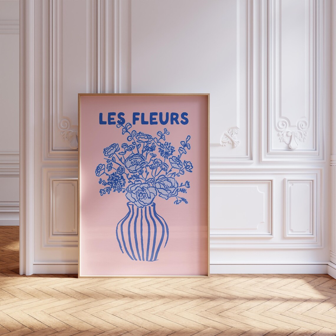 Les Fleurs Blue Floral Bouquet Pink French Botanical Vase Art Poster - Image 6