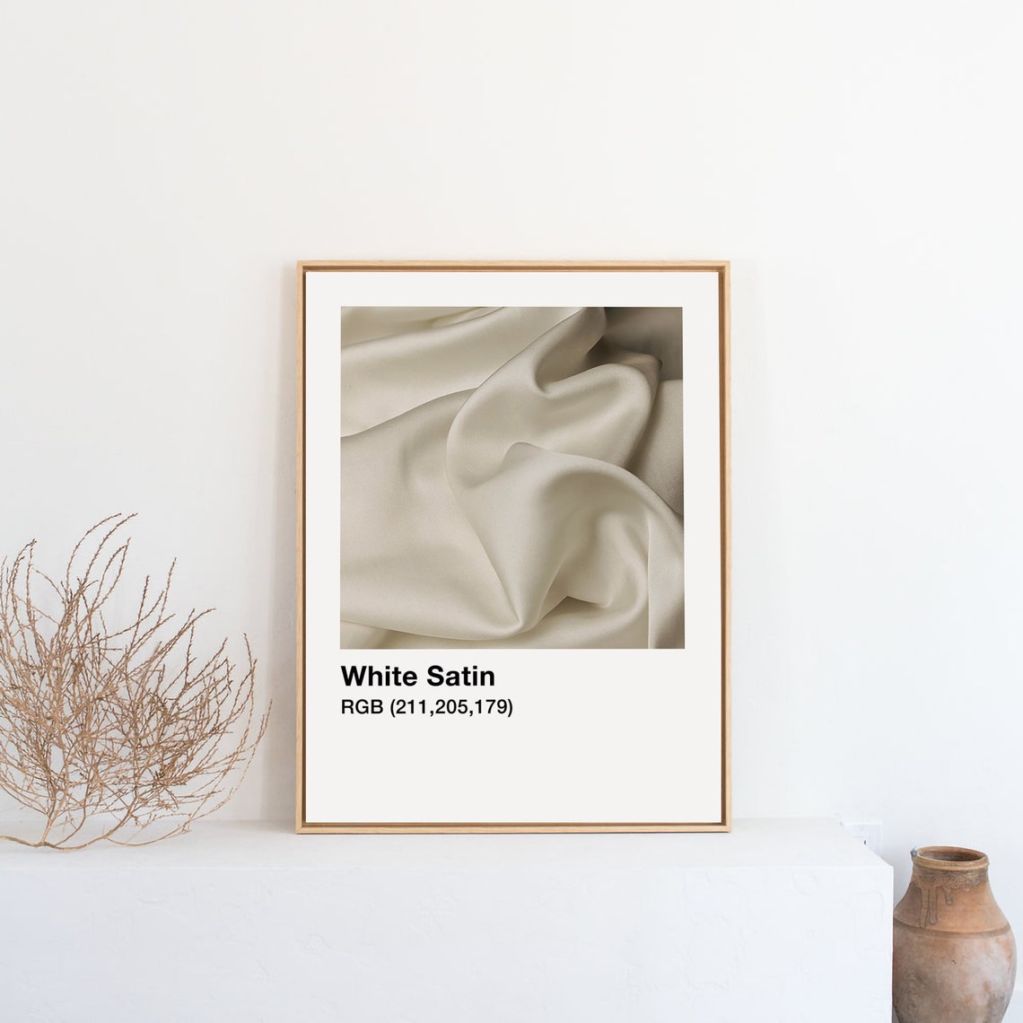 White Satin Color Swatch Draped Silk Fabric Minimal Wall Art - Image 4
