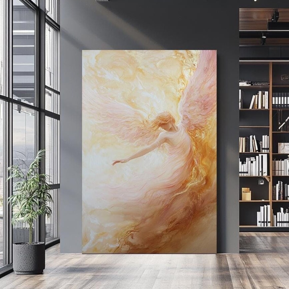 Heavenly Angel Golden Clouds Soft Pink Wings Ethereal Christian Wall Poster