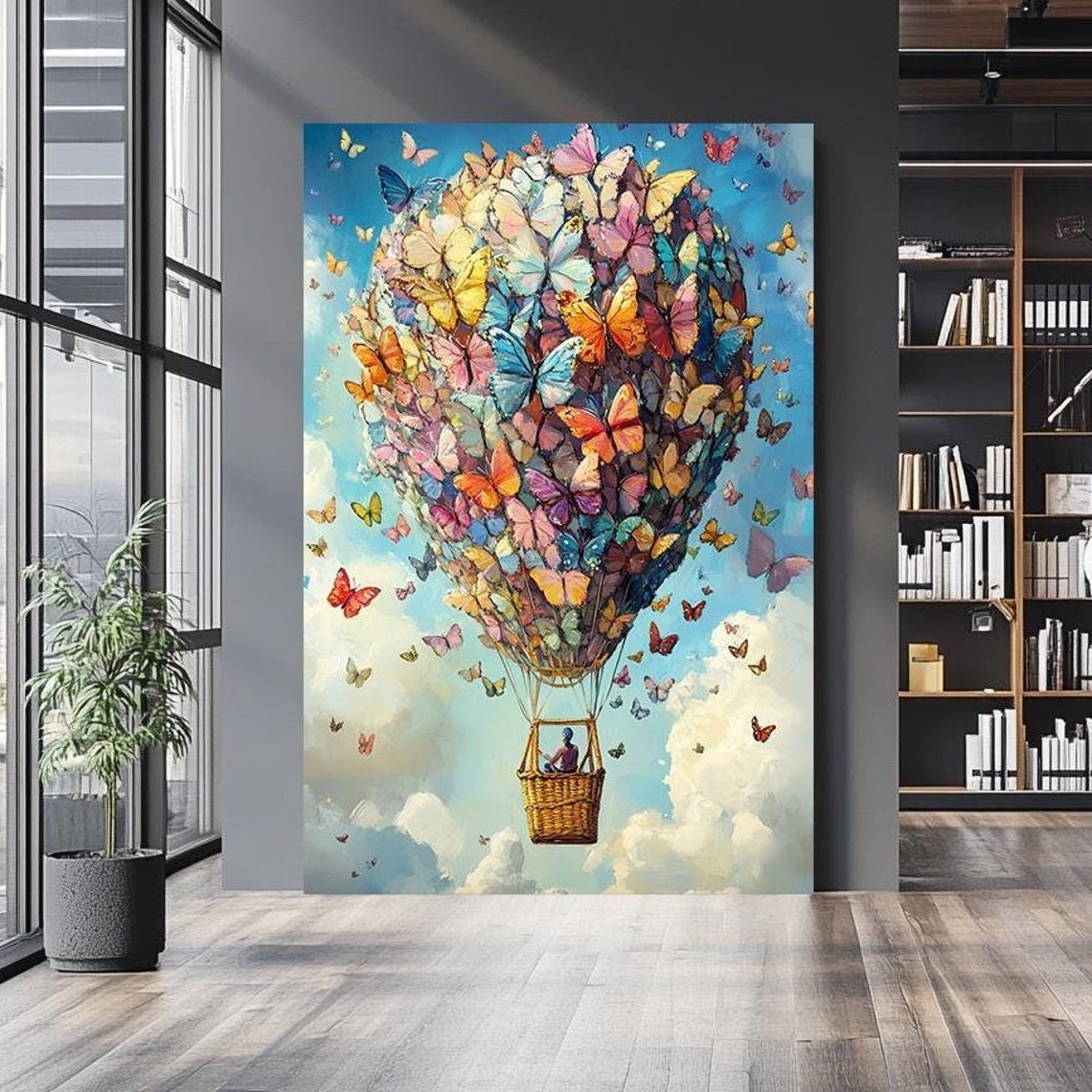 Butterfly Hot Air Balloon Whimsical Colorful Sky Adventure Wall Art