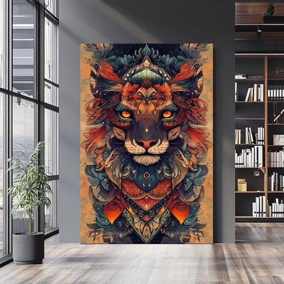 Bohemian Tiger Wall Art Vibrant Abstract Animal Design For Bold Home Decor Tribal Inspired Tiger Artwork Gift
