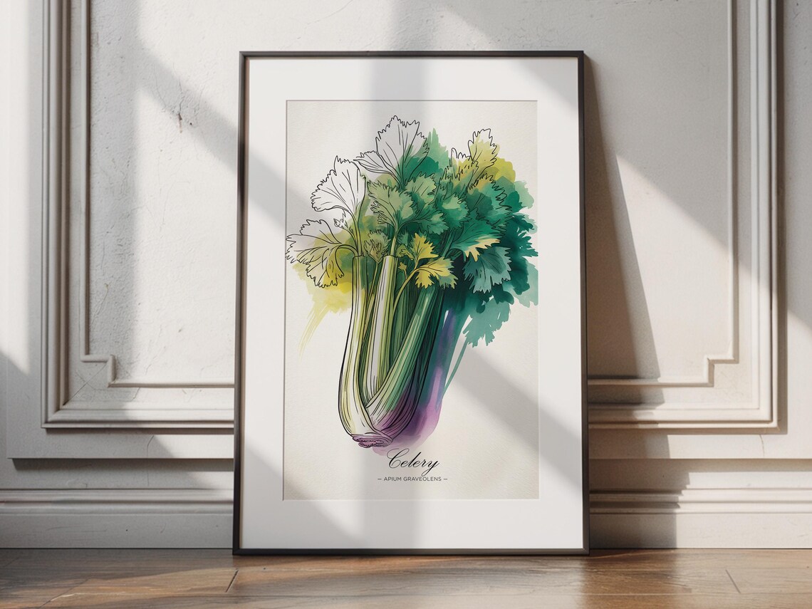Celery Watercolor Art Print Botanical Kitchen Wall Decor