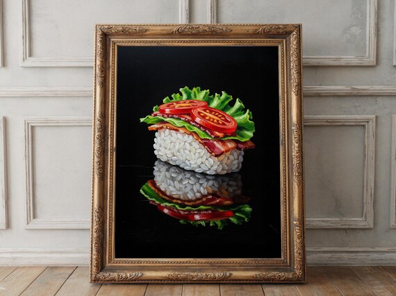 Bacon BLT Sushi Rice Burger Quirky Food Painting Kitchen Poster
