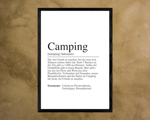 Camping Definition Funny Camper Gift Outdoor Adventure Quote Black Poster