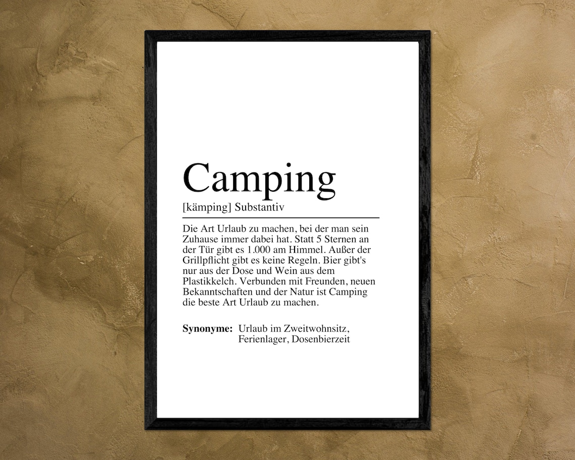 Camping Definition Funny Camper Gift Outdoor Adventure Quote Black Poster