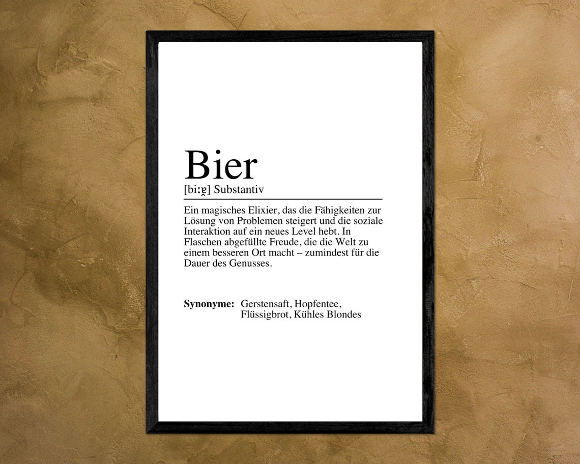 Bier German Beer Dictionary Definition Humor Typography Poster