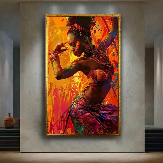 Vibrant Afro Dance Canvas Wall Art Colorful African Woman Portrait Boho Cultural Print Tribal Style Modern Home Decor Artwork