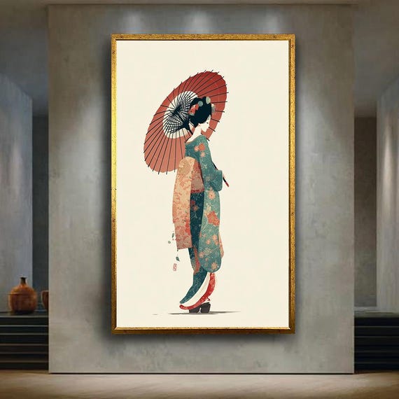 Japanese Geisha Wall Art Print Minimalist Kimono Woman Canvas Poster Traditional Asian Culture Decor Modern Japan Artwork