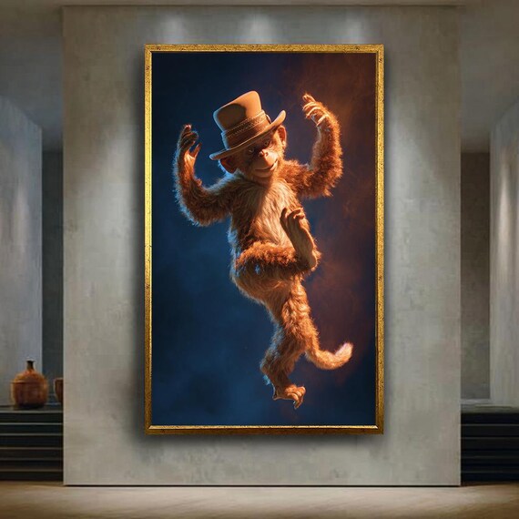Dancing Monkey With Hat Canvas Wall Art Cute And Whimsical Animal Character In Playful Pose For Fun Home Or Kids Decor