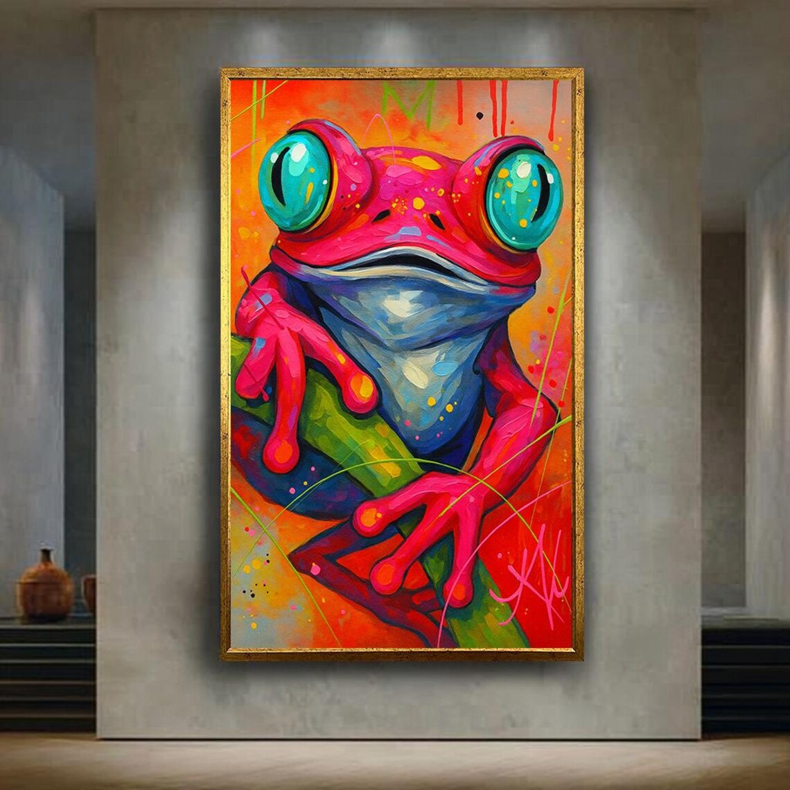 Hot Pink Frog Graffiti Pop Art Bold Colorful Animal Wall Poster