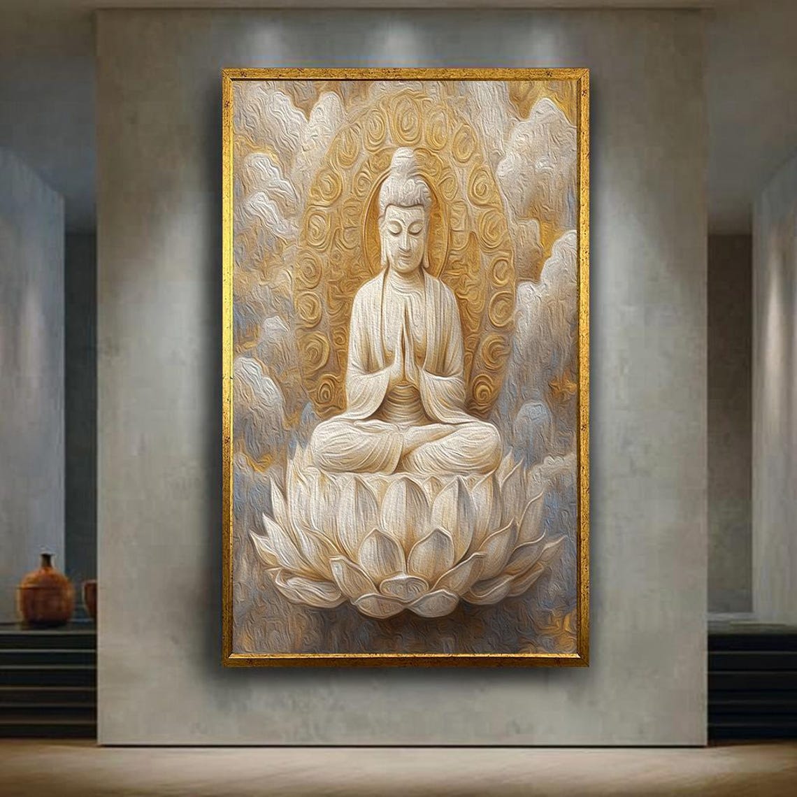 White Buddha Art Print, Zen Spiritual Decor