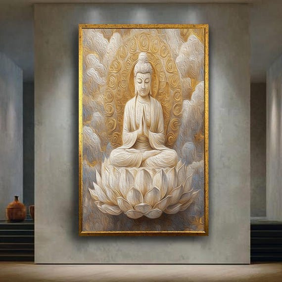 White Buddha Art Print, Zen Spiritual Decor
