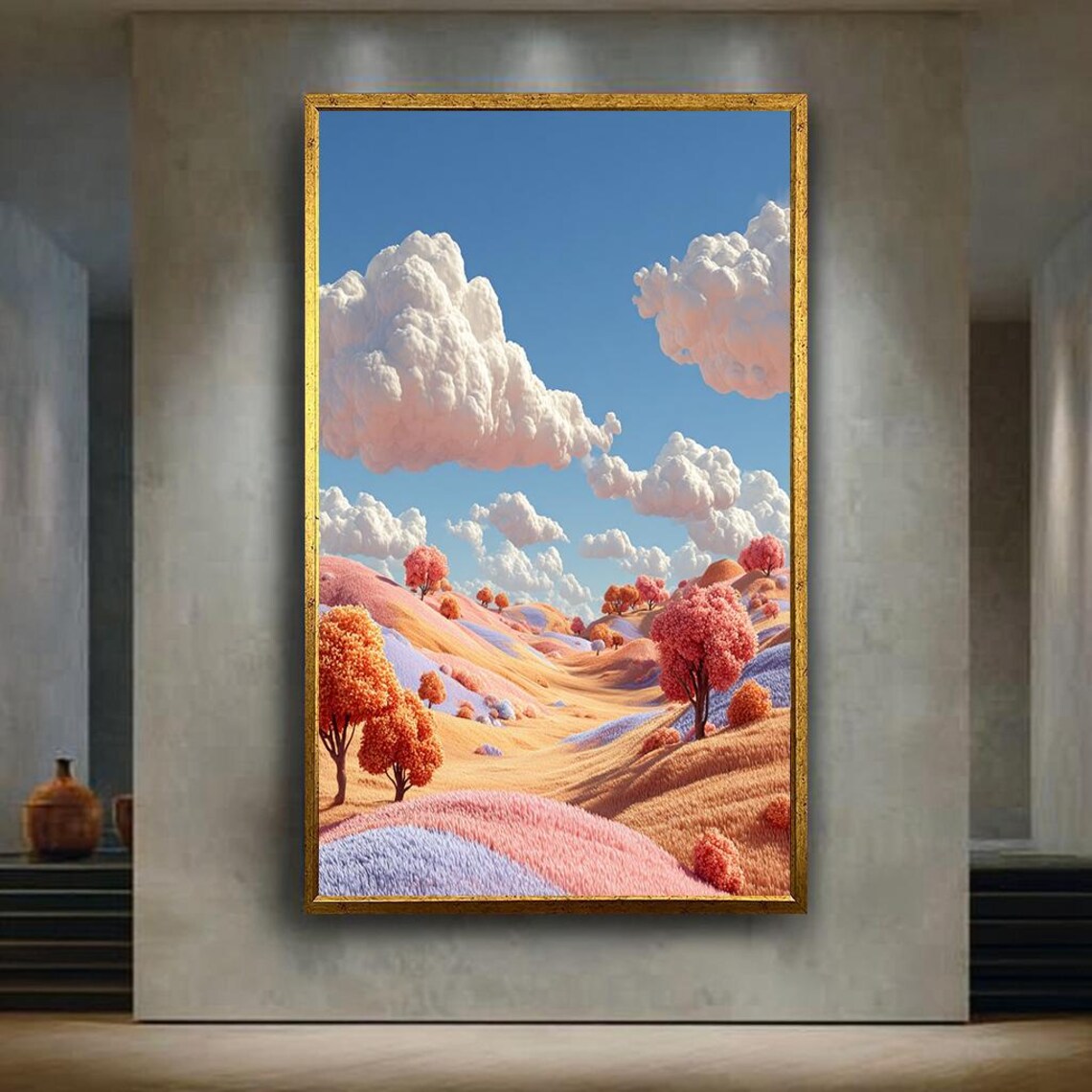 Pastel Fantasy Landscape Pink Hills Red Trees Dreamy Whimsical Art Poster