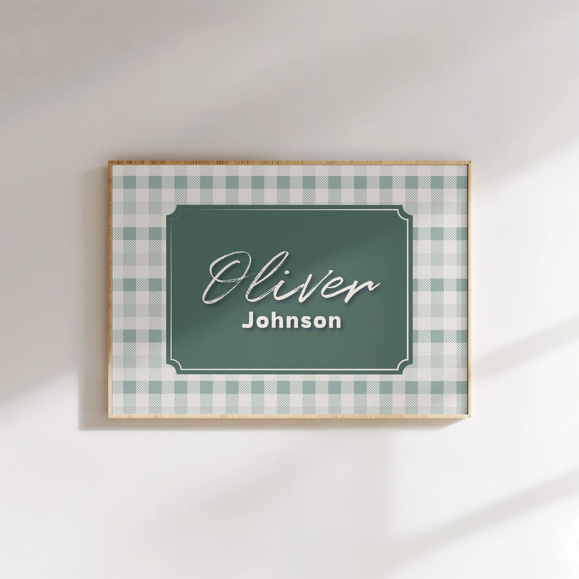 Custom Name Sign Sage Green Gingham Boys Nursery Personalized Poster