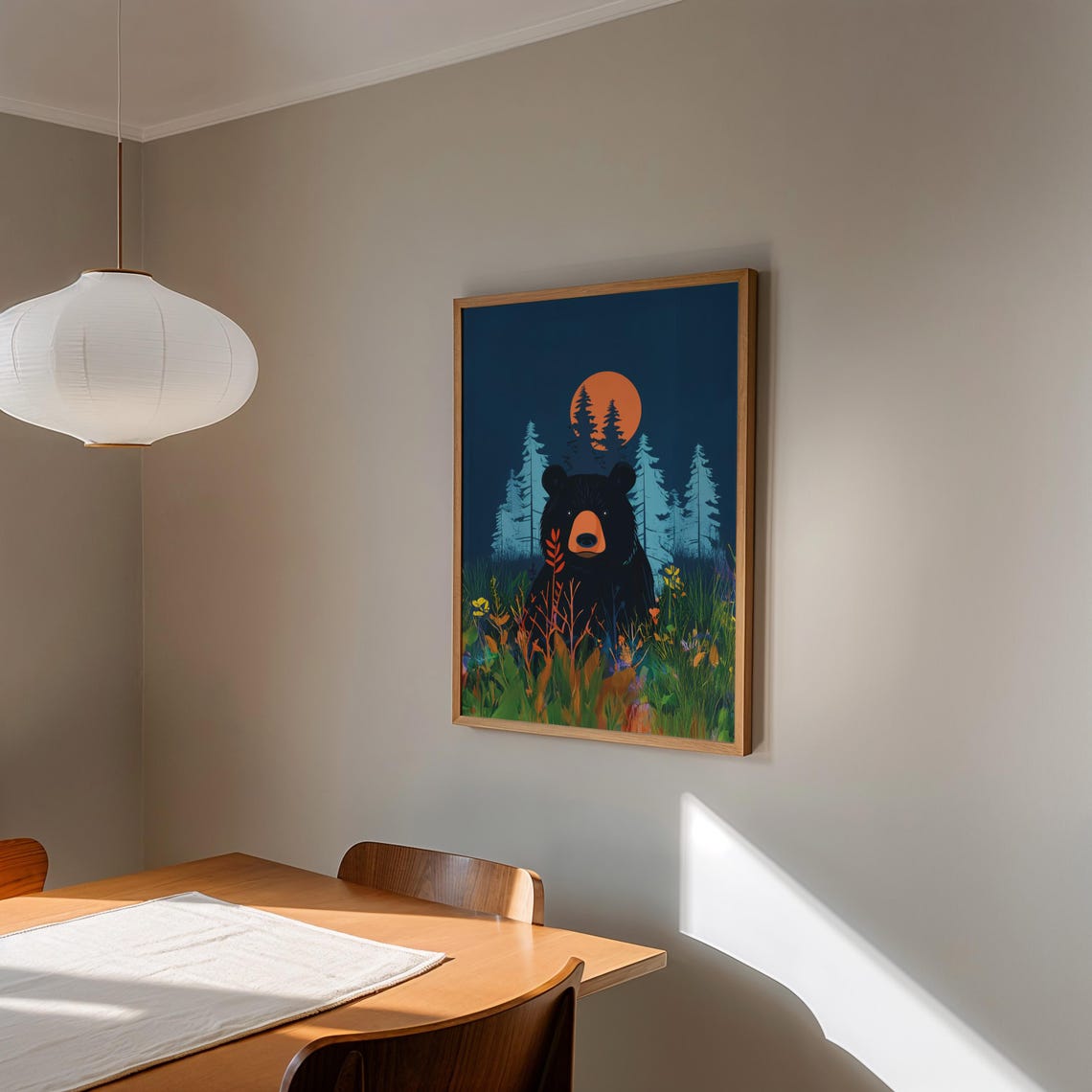 Black Bear Among Wildflowers Under an Orange Moon Forest Night Poster - Image 2