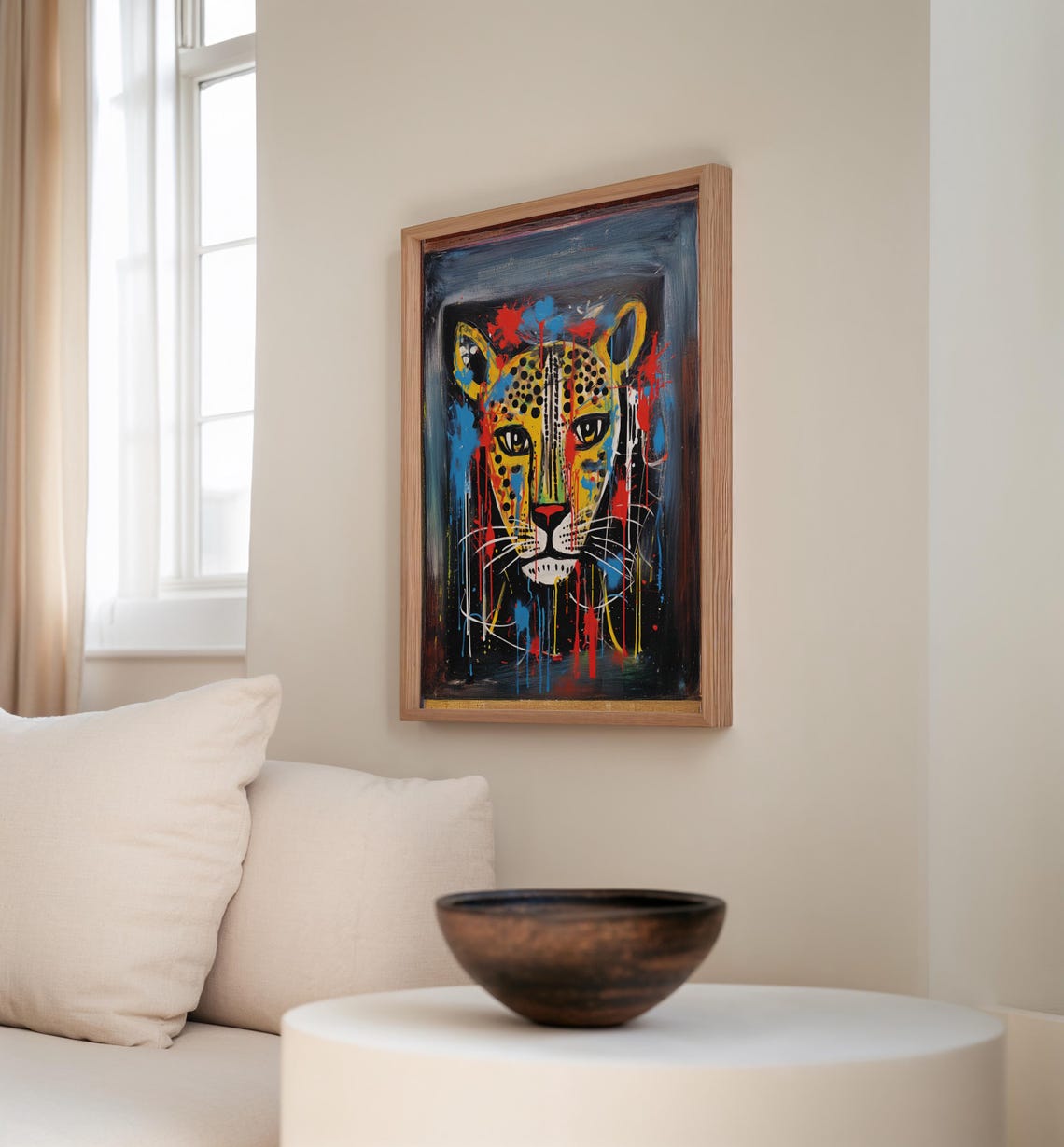 Leopard Face Street Art With Vivid Paint Drips on Dark Edgy Art Print - Image 3