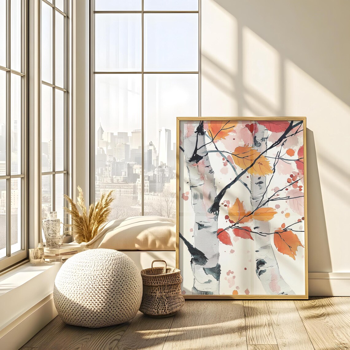 Birch Tree Painting Nature Inspired Wall Art Print Japandi Style White Birch Tree Art Dopamine Decor Bedroom Living Dining Room - Image 2