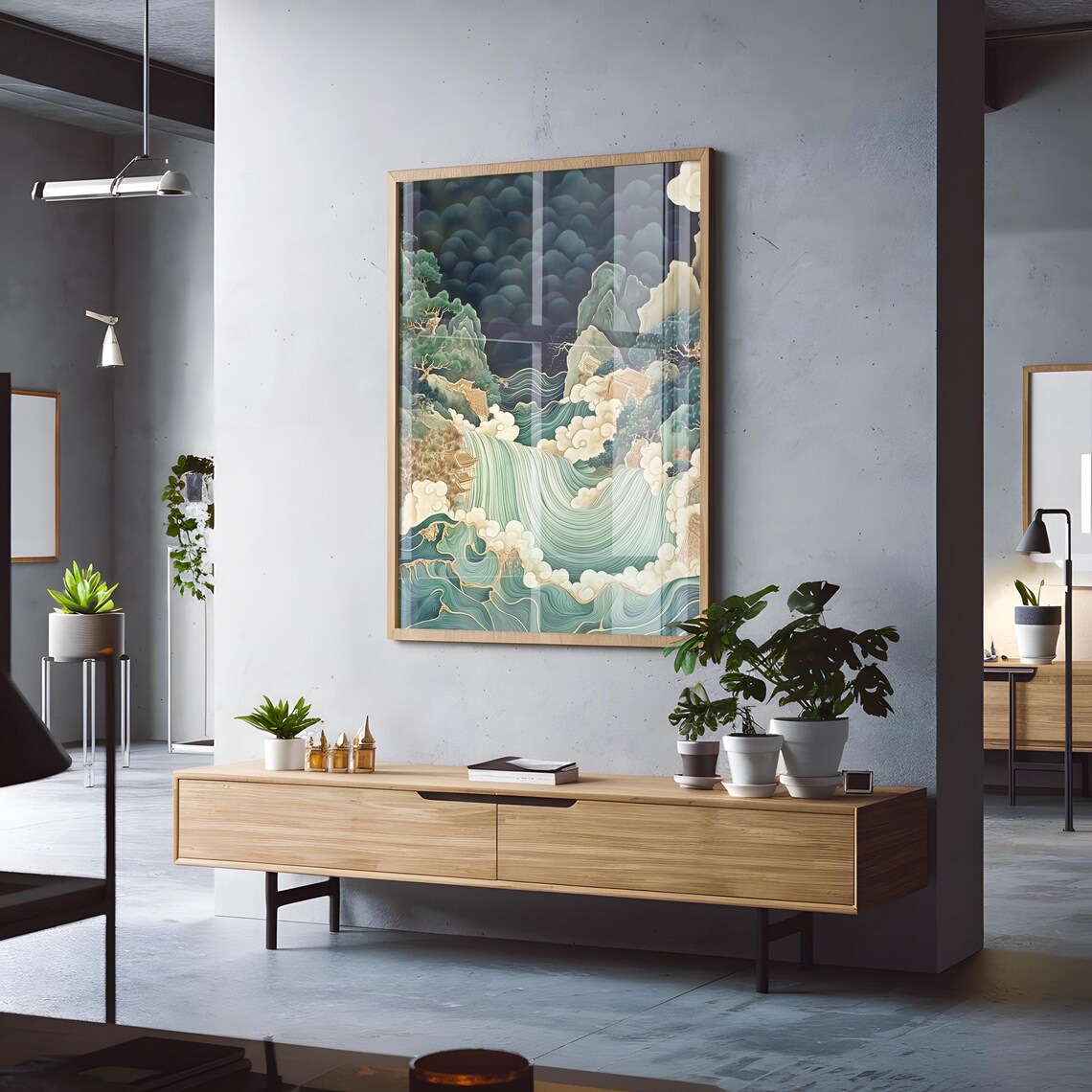 Japanese Abstract River Waterfall Poster, Traditional Art - Image 3