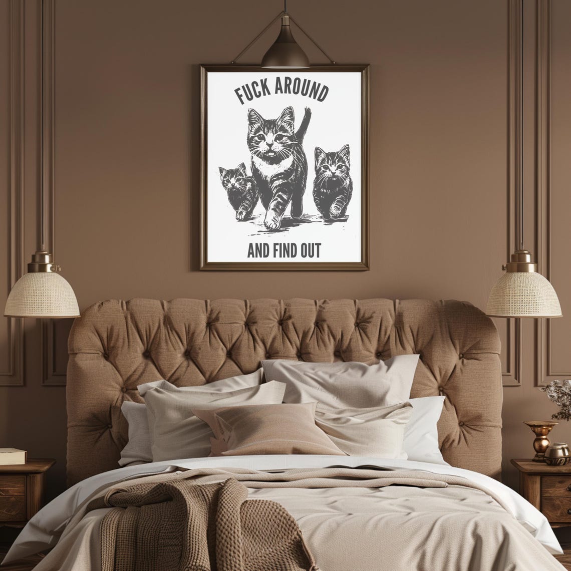 Cat Trio Fuck Around And Find Out Monochrome Cat Quote Poster - Image 3