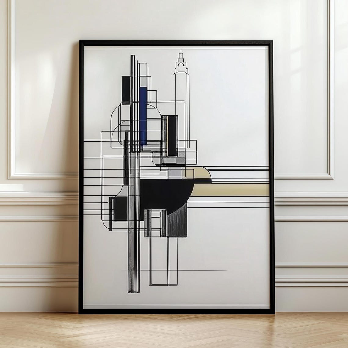 Minimalist Architectural Tower Line Drawing in Black Ink Poster