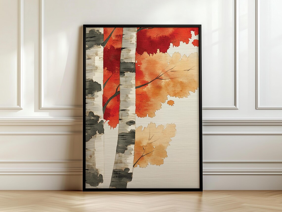 Birch Tree Painting Nature Inspired Wall Art Print Japandi Style Watercolor Birch Tree Art Dopamine Decor Bedroom Living Dining Room - Image 7