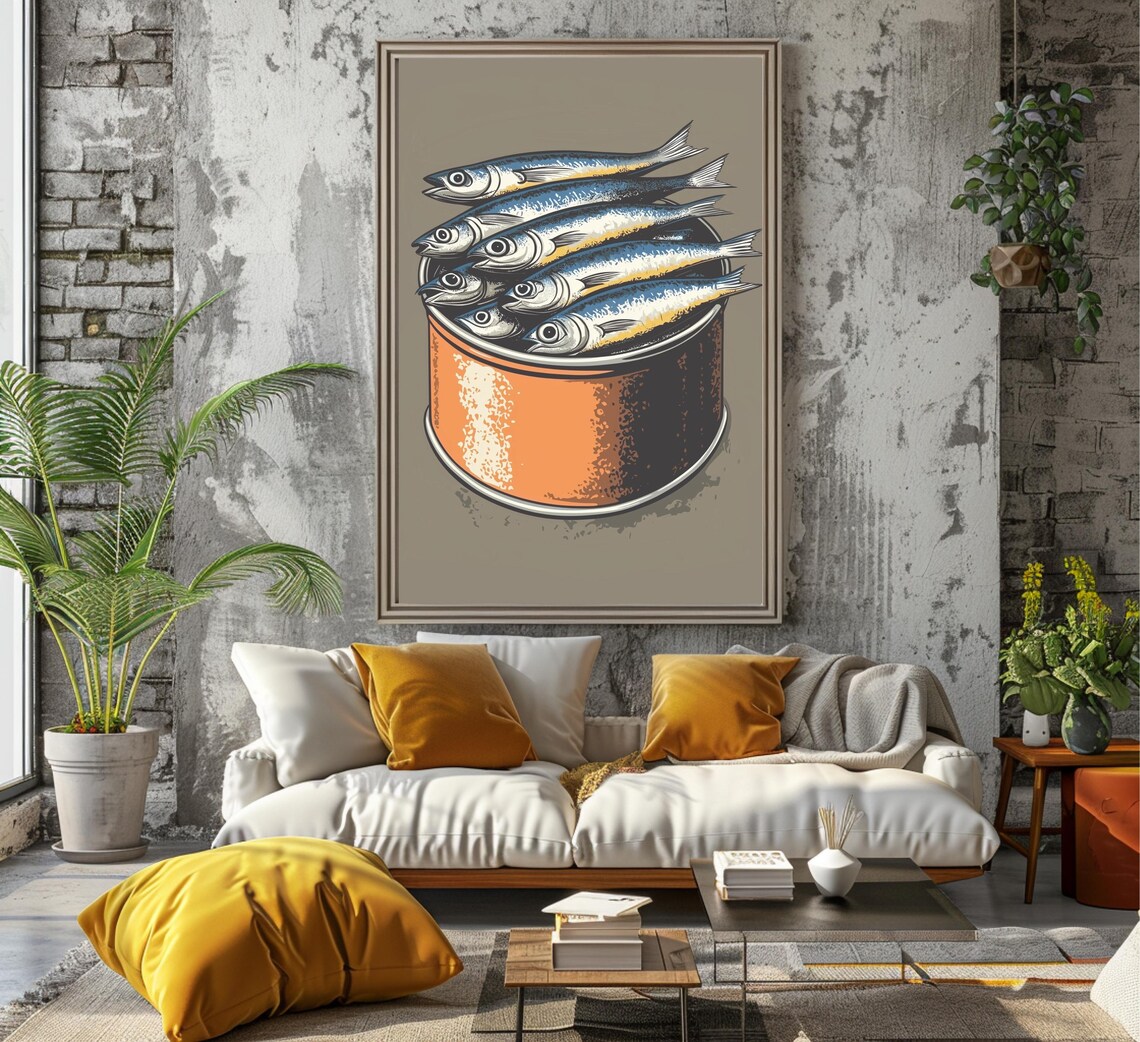 Vintage Round Orange Tin Of Sardines Retro Kitchen Art Poster - Image 7