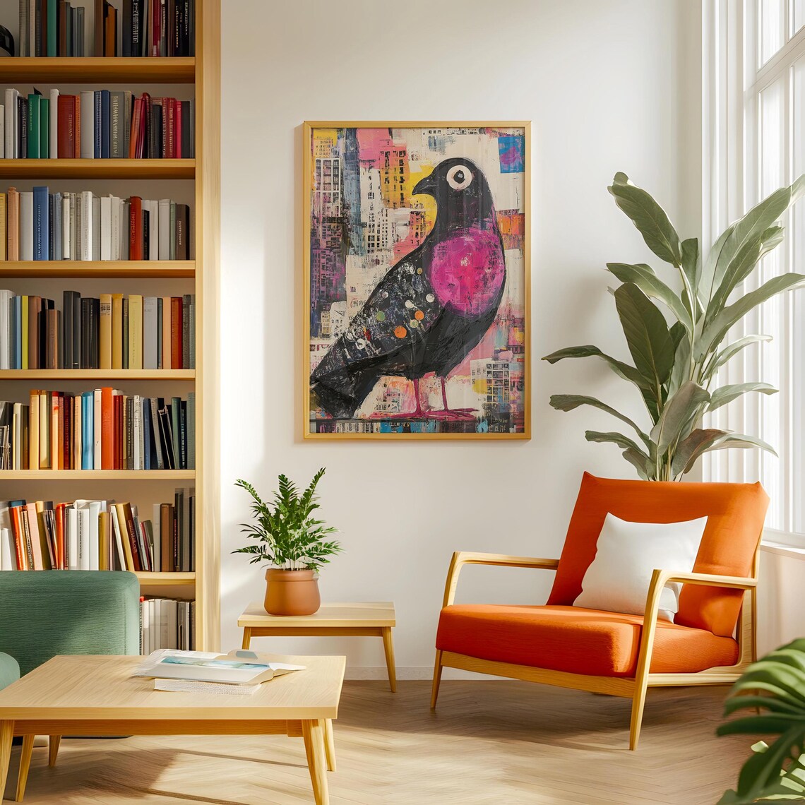 Abstract Pink Chested Pigeon Over Colorful Urban Collage Art Poster - Image 3