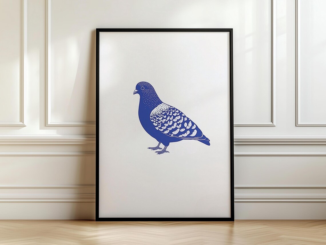 Pigeon Minimalist Blue Contemporary Art Print - Image 7
