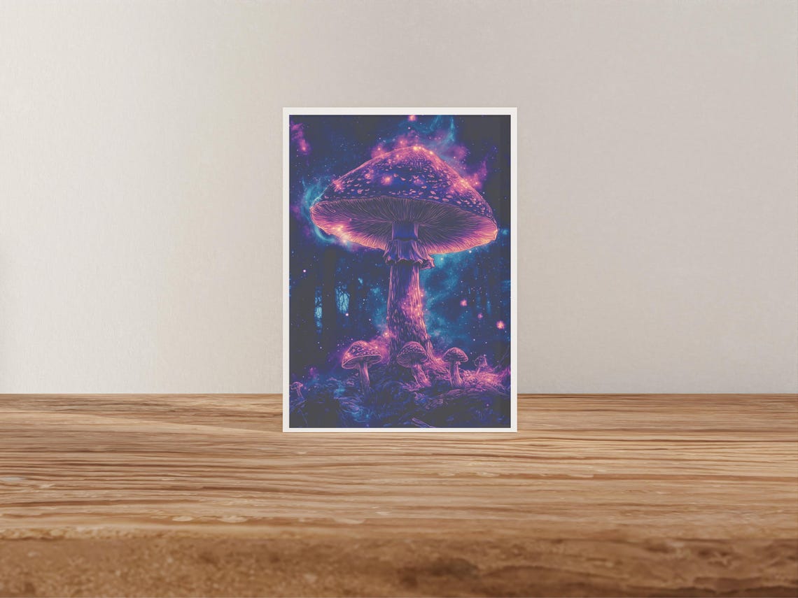 Glowing Purple Cosmic Mushroom In A Starry Night Forest Poster - Image 2
