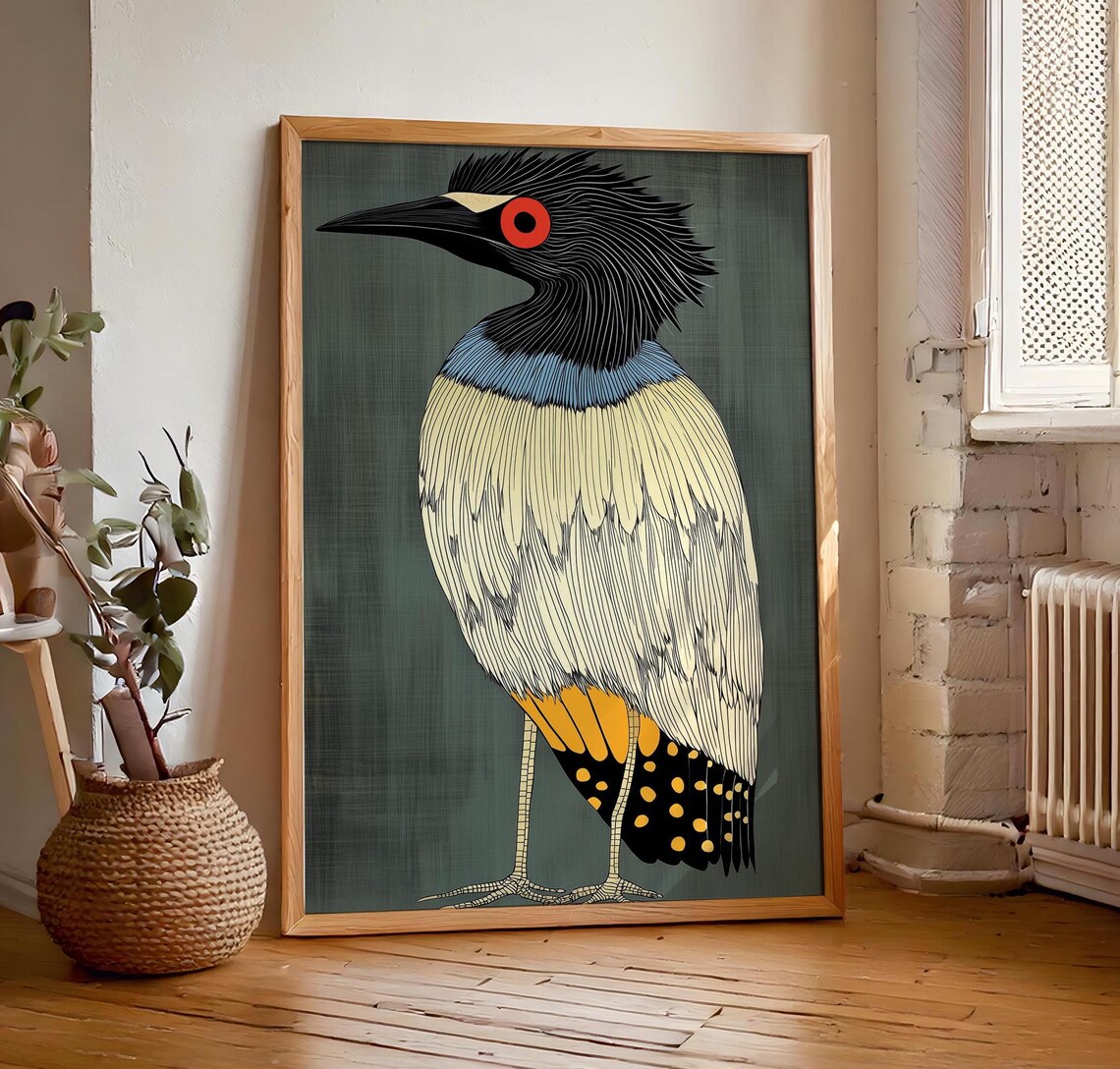 Retro Vintage Heron Art Deco Poster Print