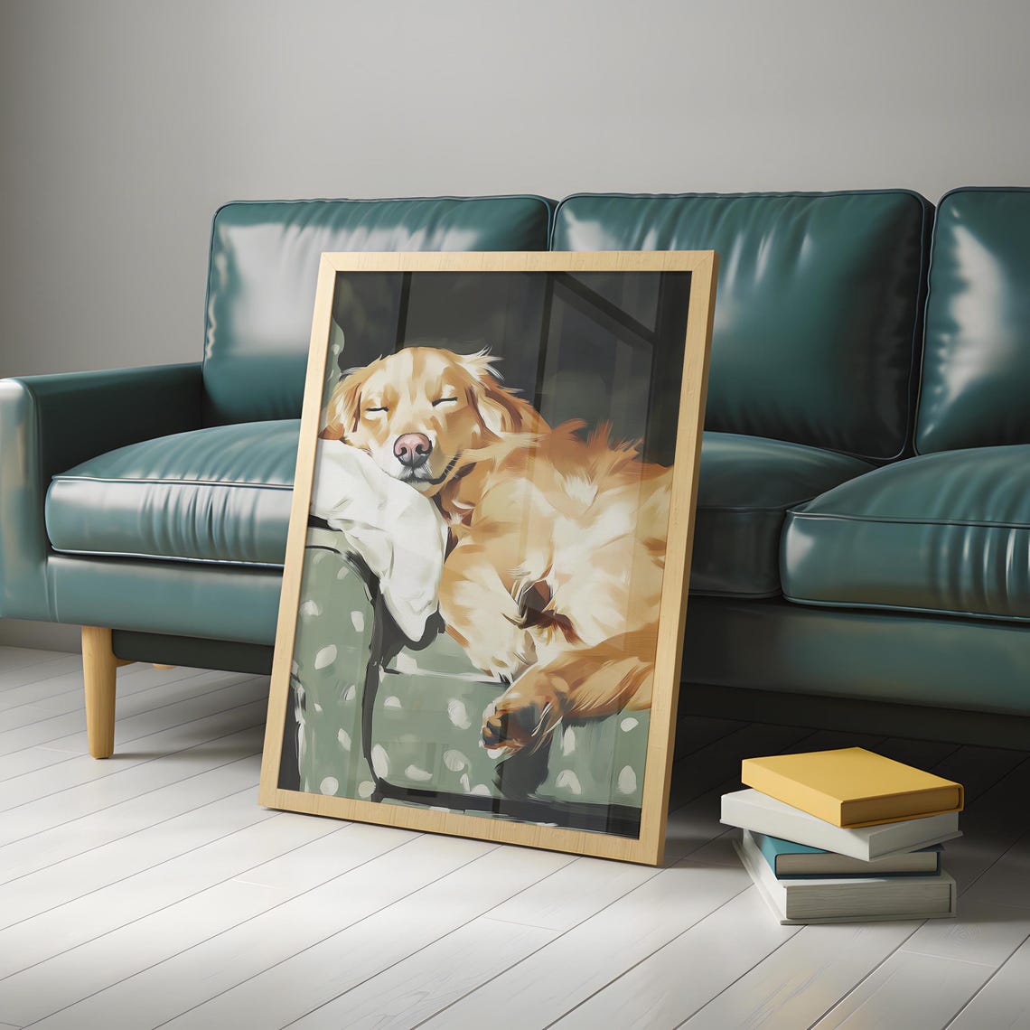 Golden Retriever Asleep on Polka Dot Armchair Painterly Dog Poster - Image 4