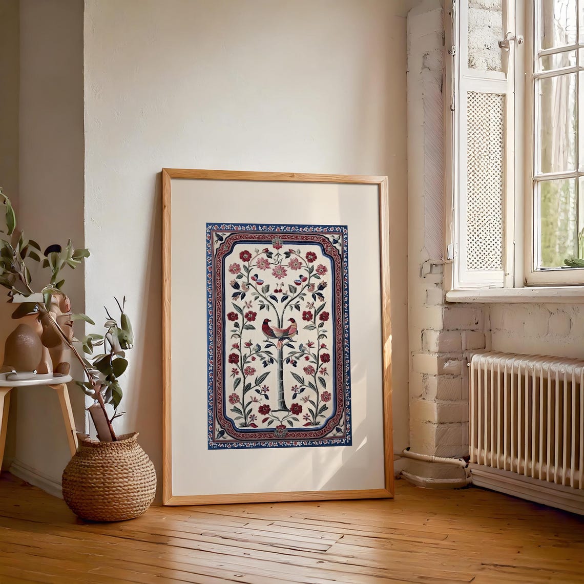 Red Kashmiri Tree of Life With Two Birds Floral Textile Poster - Image 7